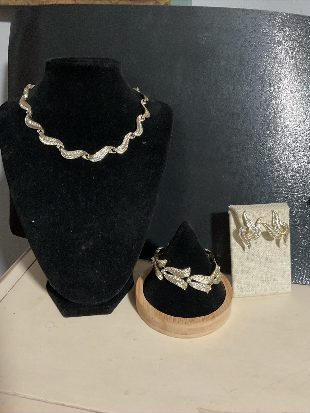 Kramer Clip On Earrings And Bracelet and necklace silvertone classic vintage Set